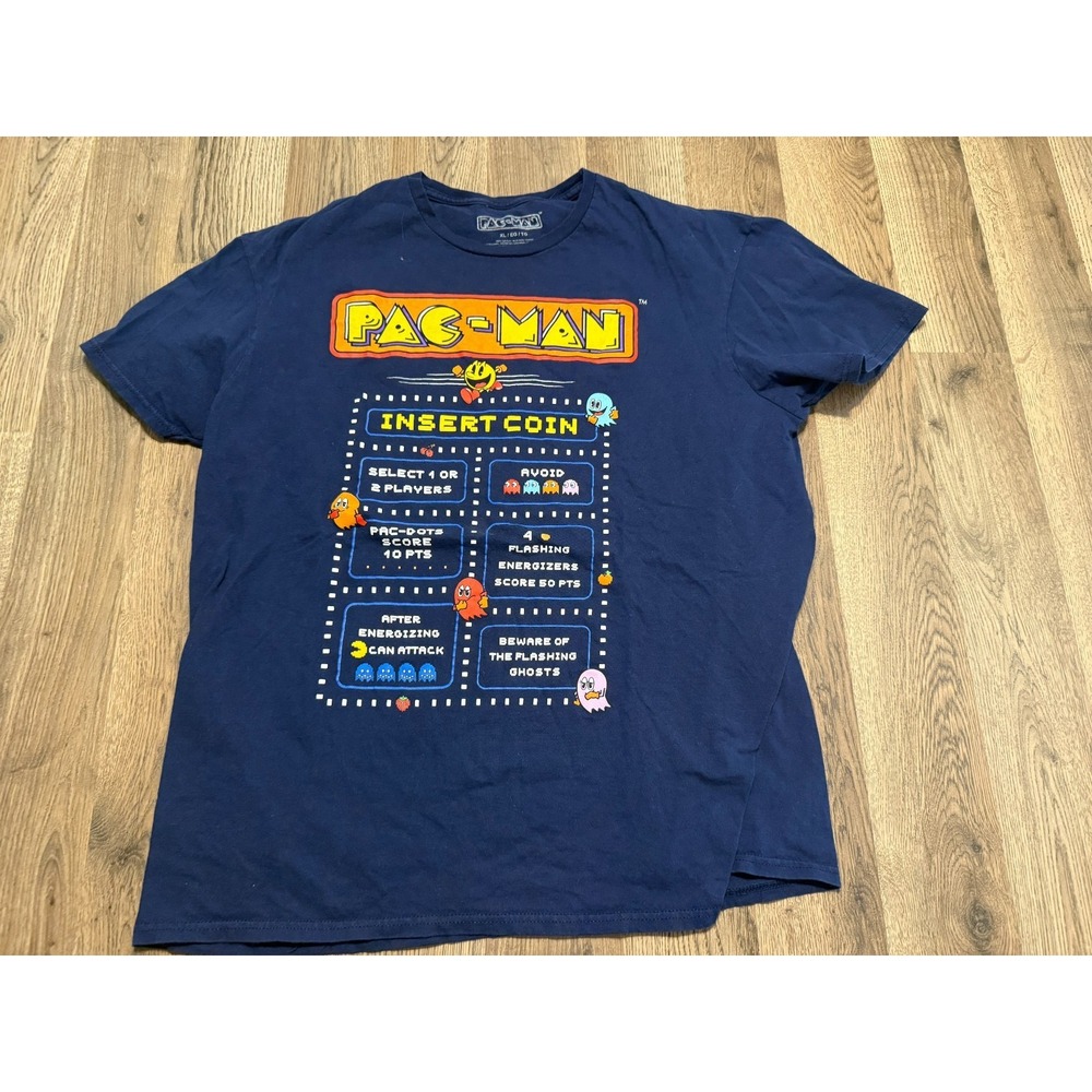 Pac-Man Shirt, Men's Size XL, Navy Blue, Crewneck, INSERT COIN